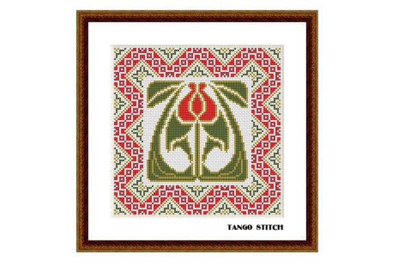 Red Art Nouveau Flower Easy Cross Stitch Review